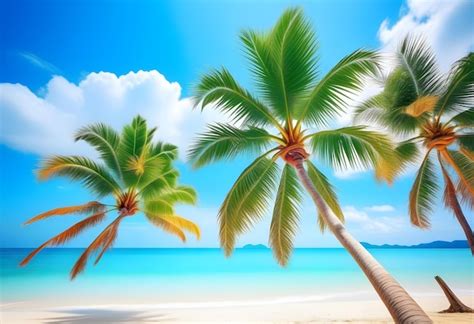 Premium Photo Palm Tree On Tropical Beach With Blue Sky And White