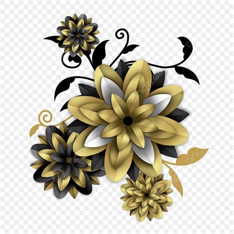 Decoraci N Premium De Flor De Oro Negro Png Ornamento Moderno Lujo