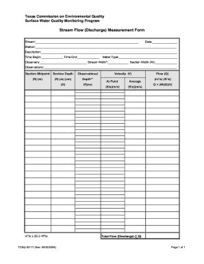 Fillable Online Tceq Texas Stream Flow Discharge Measurement Form