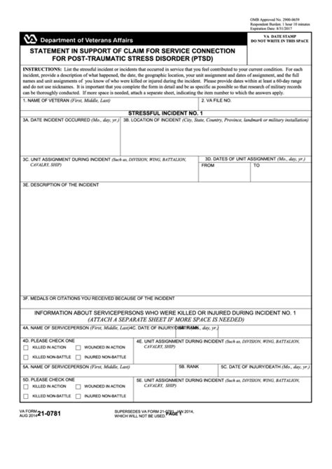 Fillable Va Form Statement In Support Of Claim For Service