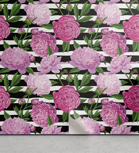 Ambesonne Spring Peel Stick Wallpaper For Home Peonies Monochrome