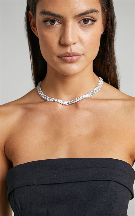 Guenloie Diamante Choker Necklace In Silver Showpo Usa