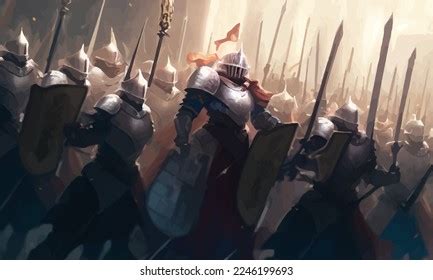 General Leading Crusaders Knights Into War Stock Illustration