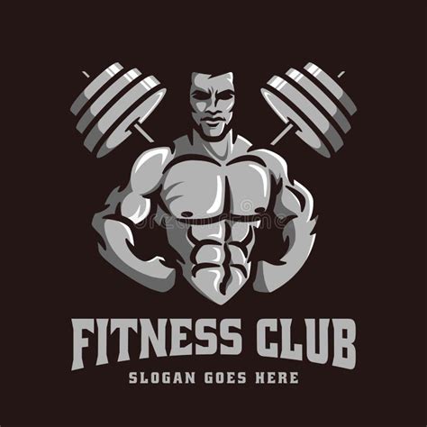 Bodybuilder Man Character With Barbell Weightlifting Vector Badge Logo