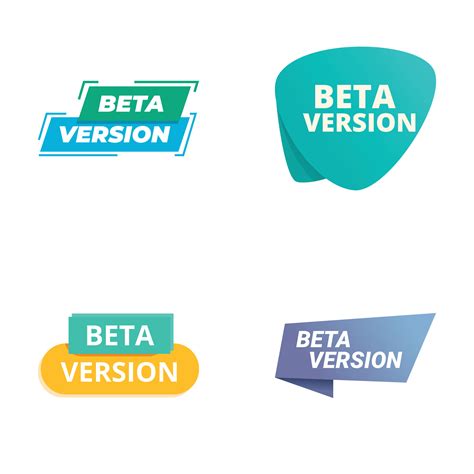 Collection Of Four Colorful Beta Version Badges In Various Shapes And