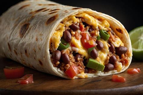 Premium Photo Classic Burrito With Beans Rice Cheese And Salsa