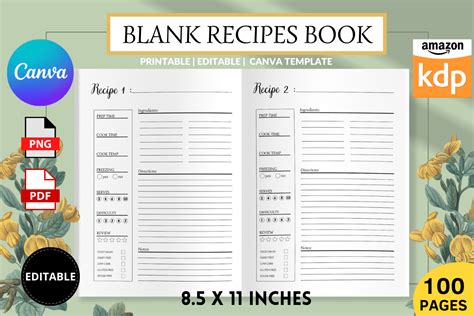 Blank Recipe Book Canva Template Graphic By Plannah Creative Fabrica