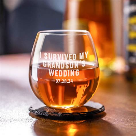 Personalised I Survived My Daughters Wedding Whisky Bourbon Glasses With Laser Engraved Name