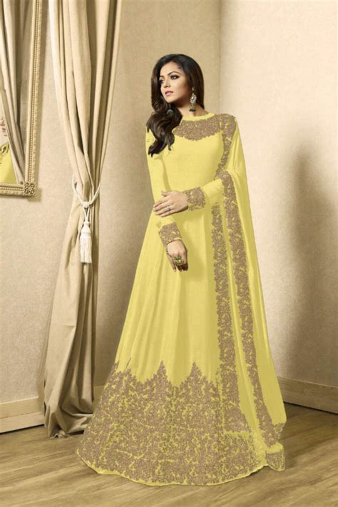 Floor Length Anarkali For Women S In Yellow Color With Heavy Georgette