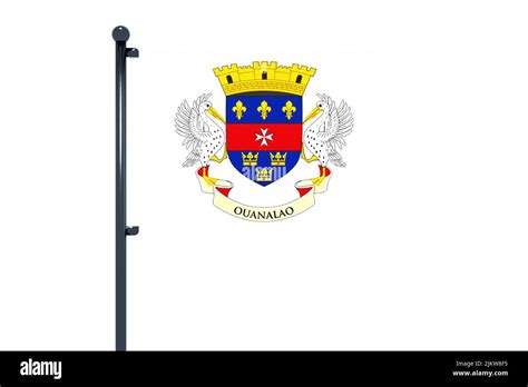 3D Illustration Of Flag Of Saint Barthelemy With Chrome Flag Pole With