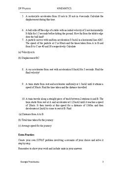 Kinematics Worksheet The Equations Of Motion Myp Dp Physics