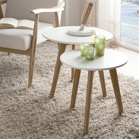 Set De 2 Mesas De Centro Redondas Madera Lacada Nordic Blanca Qechic