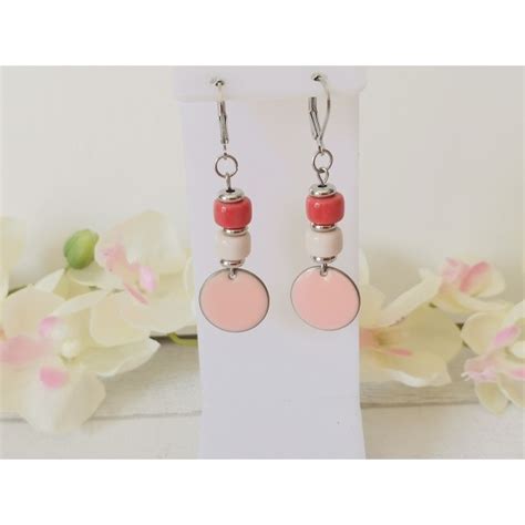 Kit boucles d oreilles acier inoxydable et sequin émail rose Kit