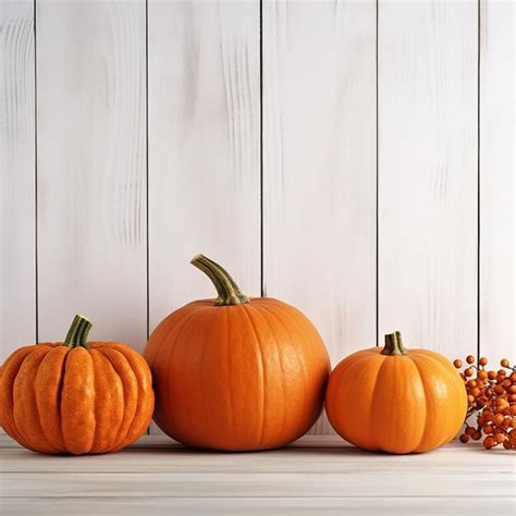 Premium Photo Harvest Bounty Orange Pumpkins On White Wooden Background