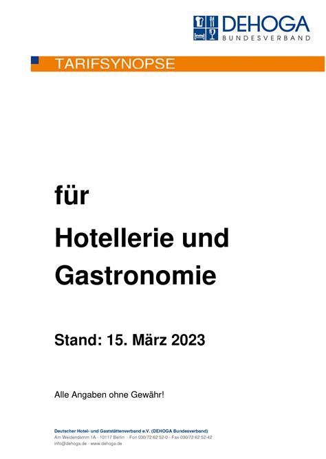 Dehoga Shop Tarifsynopse F R Hotellerie Und Gastronomie Pdf