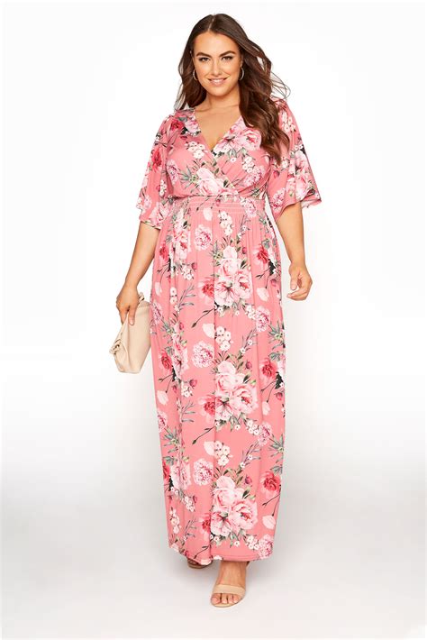 Plus Size YOURS LONDON Pink Floral Wrap Midaxi Dress Yours Clothing