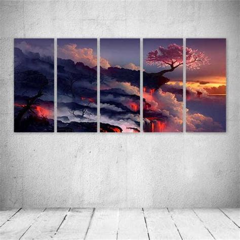 Quadro Decorativo Sunset Smoke Fantasy Composto De 5 Quadros