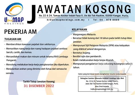 Iklan Jawatan Unimap Holdings Sdn Bhd Portal Kerja Kosong Graduan