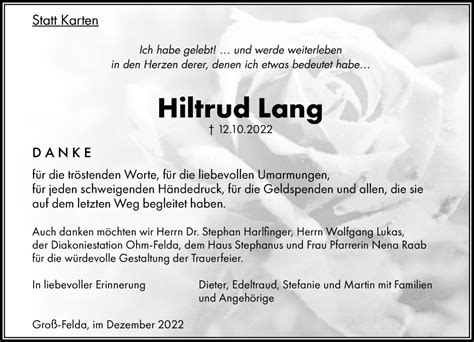 Traueranzeigen Von Hiltrud Lang Vrm Trauer De