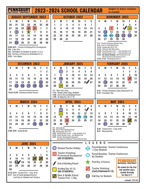 Pennsbury School District Calendar 2024-2025 (Holiday Breaks)