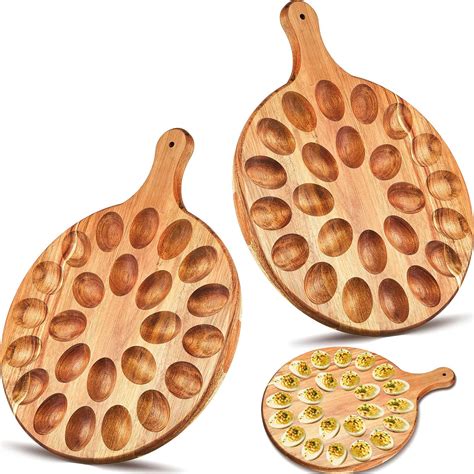 2 Pieces 24 Holes Reversible Wood Deviled Egg Platter Deviled Egg Tray Charcuterie