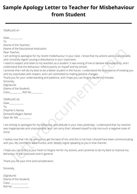 Apology Letter To Teacher Letterdocuments