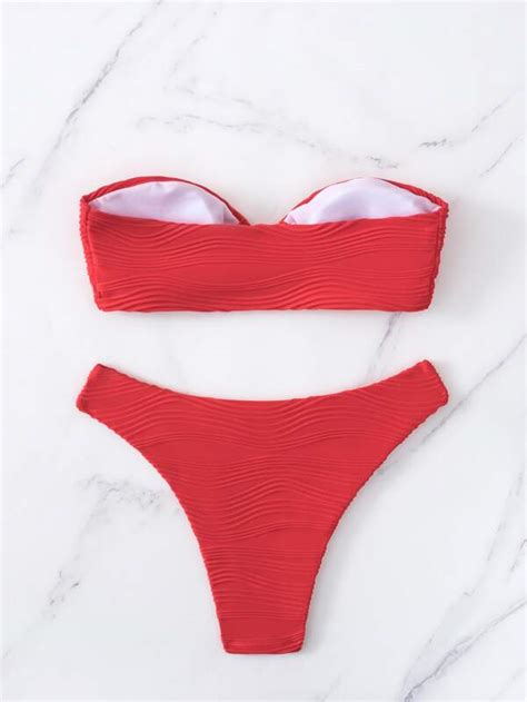 Shein Swim Basics Heart Ring Detail Textured Tube High Cut Bikini