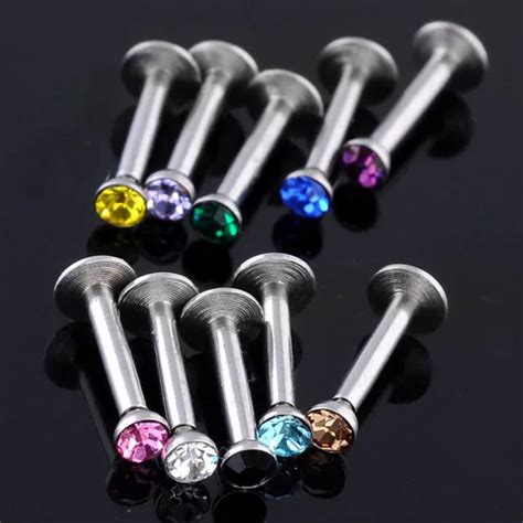 Jovivi 10pcs Steel Cz Crystal Gem Labret Monroe Lip Ring Stud Internal