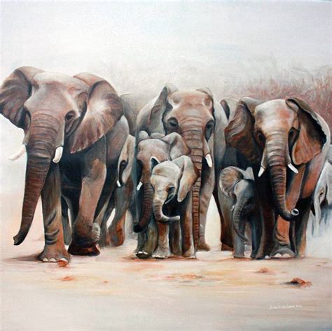 Herd of Elephants Painting by Jennie Smallenbroek | Saatchi Art