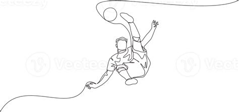 Single Continuous Line Drawing Of Young Talented Football Player