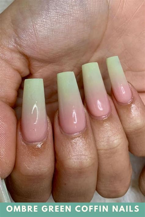 30 Aesthetic Ombre Green Coffin Nails Design That Are Perfect For Summer