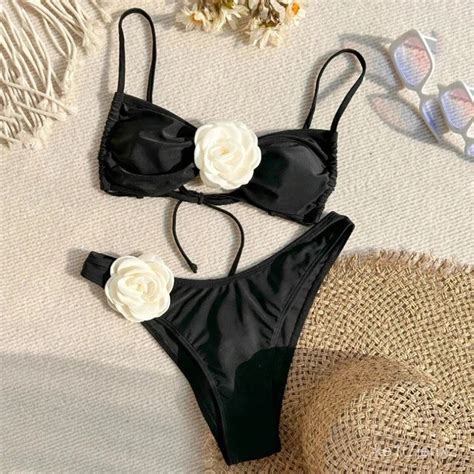 Jual Sexy Flower Bandeau Swimwear Thong Bikini 2024 Women Lace Up