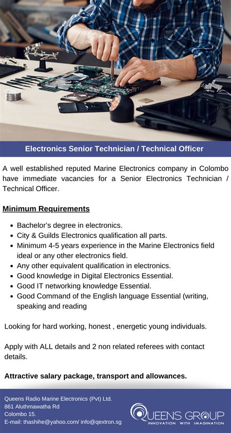 Electronics Senior Technician / Technical Officer 2024