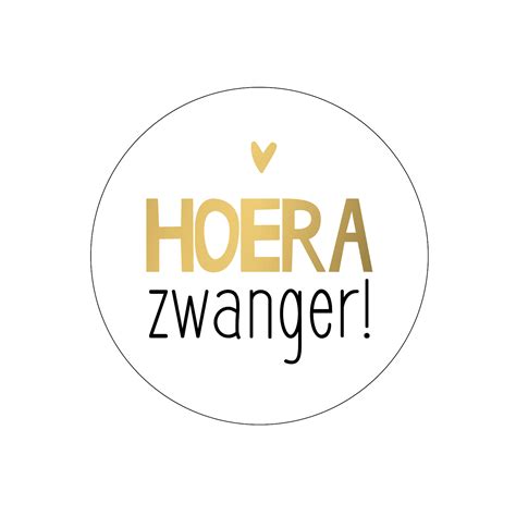 Kassaplan Wensetiket Folietiket Rond 40mm Hoera Zwanger Wit Zwart Goud