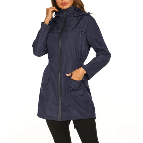 Womens Plus Size Water Repellent Long Raincoat Coat Womens Raincoat