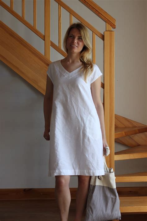 Linen Dress White Linen Dress Oversize Linen Dress V Neckline Etsy