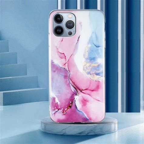 IPhone 13 PRO MAX Hoesje Siliconen Back Cover Marble Print Roze