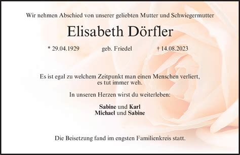 Traueranzeigen Von Elisabeth D Rfler Trauer Nn De