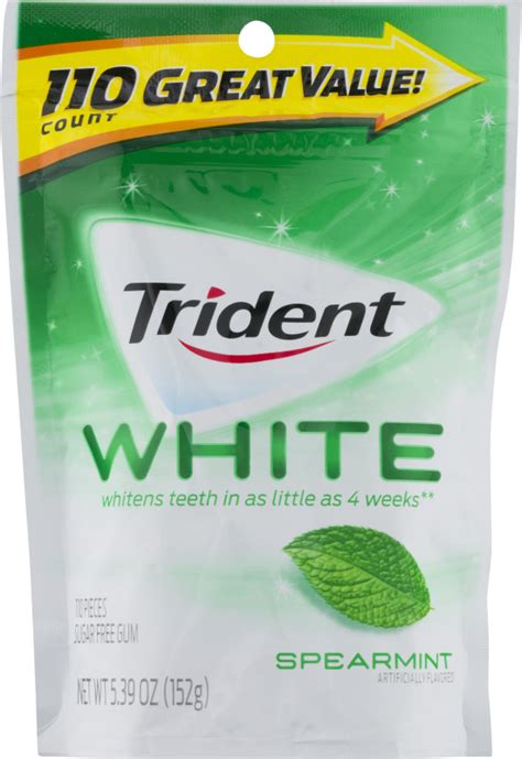 Trident White Sugar Free Gum Spearmint 110 Ct Trident White