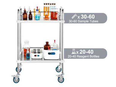 Vevor Lab Rolling Cart Shelf Stainless Steel Rolling Cart Lab