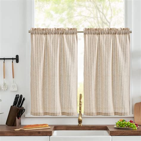 Amazon Jinchan Striped Linen Kitchen Curtains Inch Length