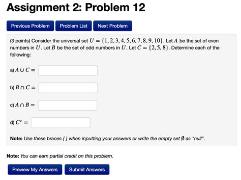 Solved 3 Points Consider The Universal Set