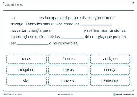 Ficha De Completar El Texto Sobre Materia Y Energ A Ciencias