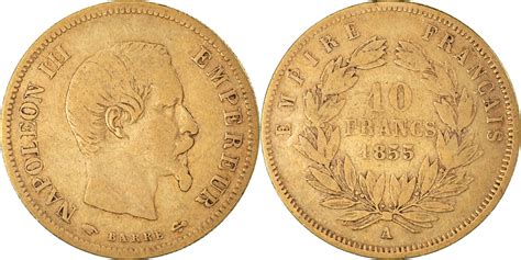 France 10 Francs 1855 A Coin Napoleon III Paris Gold KM 784 3 VF 20