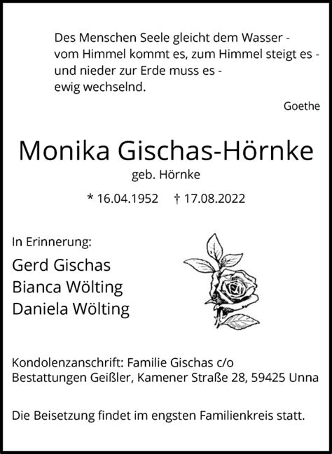 Traueranzeigen Von Monika Gischas H Rnke Sich Erinnern De