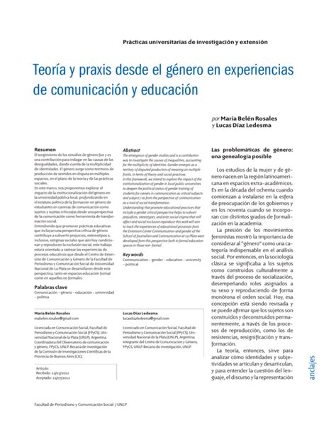 Teor A Y Praxis Desde El G Nero En Experiencias De Comunicaci N Y