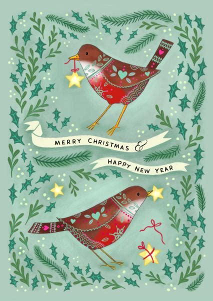 Folk Art Robins Christmas Card Thortful