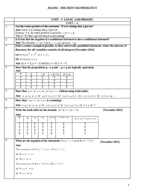 Unit I Logic And Proofs Ma8351 Discrete Mathematics Download Free Pdf Metalogic