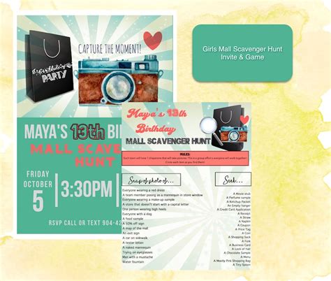 Mall Scavenger Hunt Party Invite And Game Custom Download Etsy