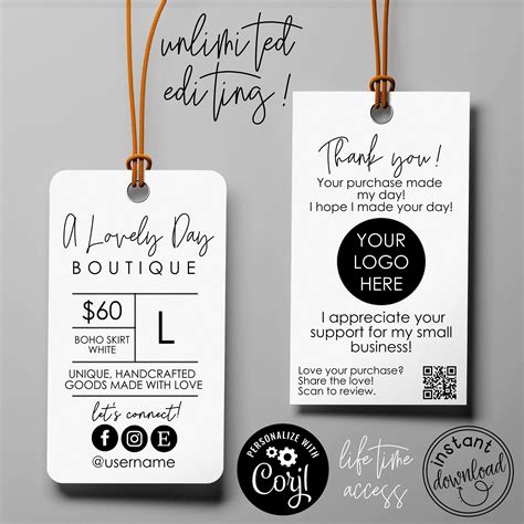 Editable Price Tag Template Custom Clothing Hang Tag - Etsy Hong Kong
